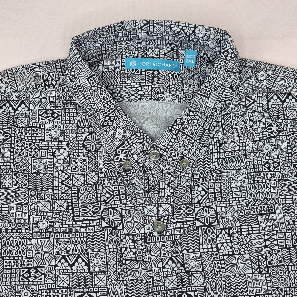 Tori Richard Hawaiian Short Sleeve Nylon‎ Camp Shirt Mens XXL Blue Vintage